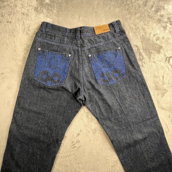 Dmax Jeans Mens 34x32 Blue Denim Baroque Embroidered Pockets Streetwear Y2K Goth - Picture 4 of 16